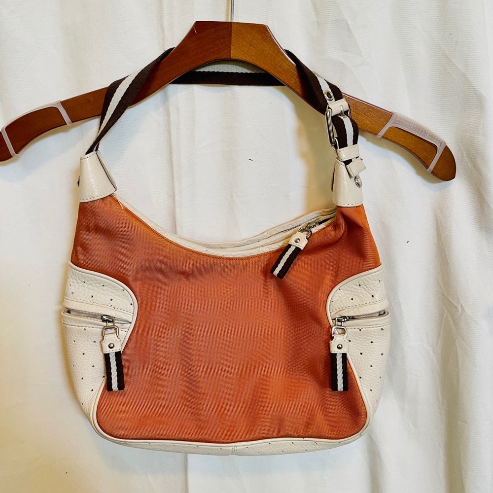 Beautiful orange & cream Coke Haan shoulder bag leather & canvas EUC
